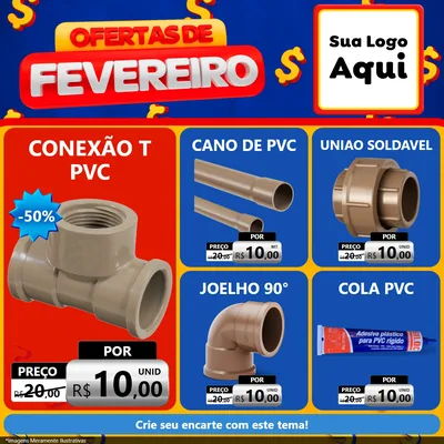 Modelo de Rede Social para Feed Facebook com o tema Ofertas de Fevereiro para Tubos e conexões