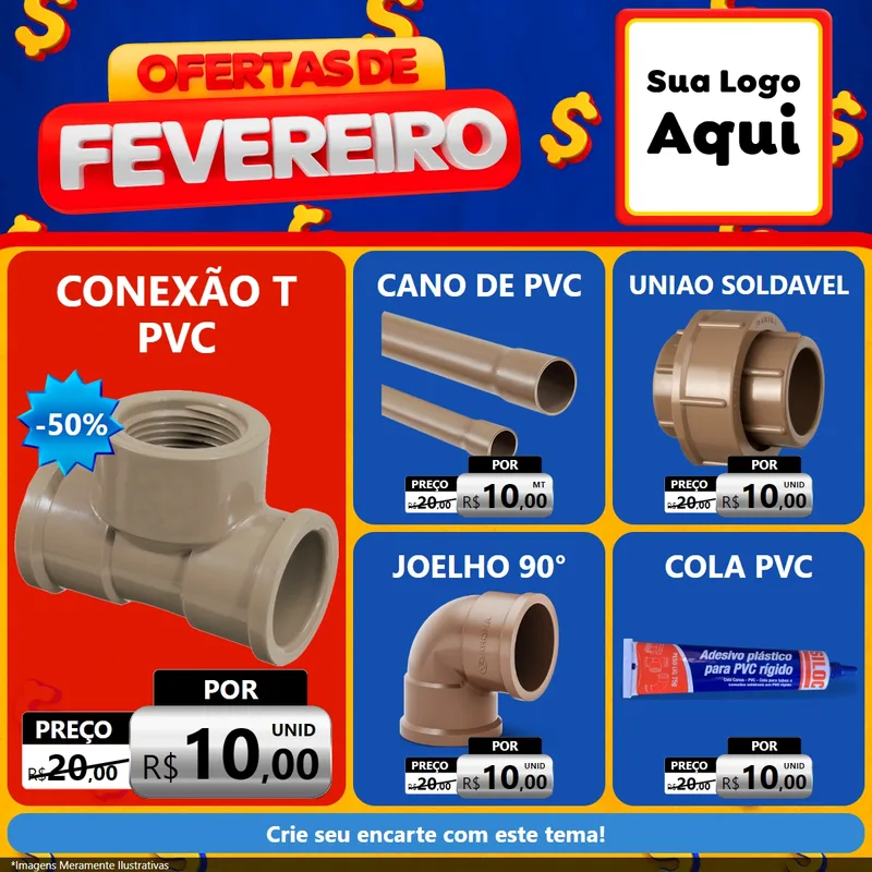 Modelo de Rede Social para Feed Facebook com o tema Ofertas de Fevereiro para Tubos e conexões