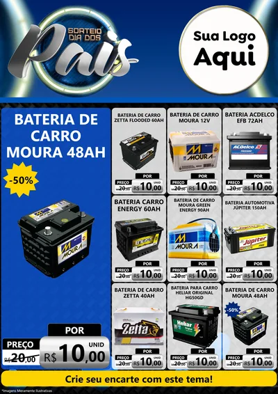 Modelo de Encarte para Encarte A4 Vertical com o tema Sorteio Dia Dos Pais para Baterias Elétricas