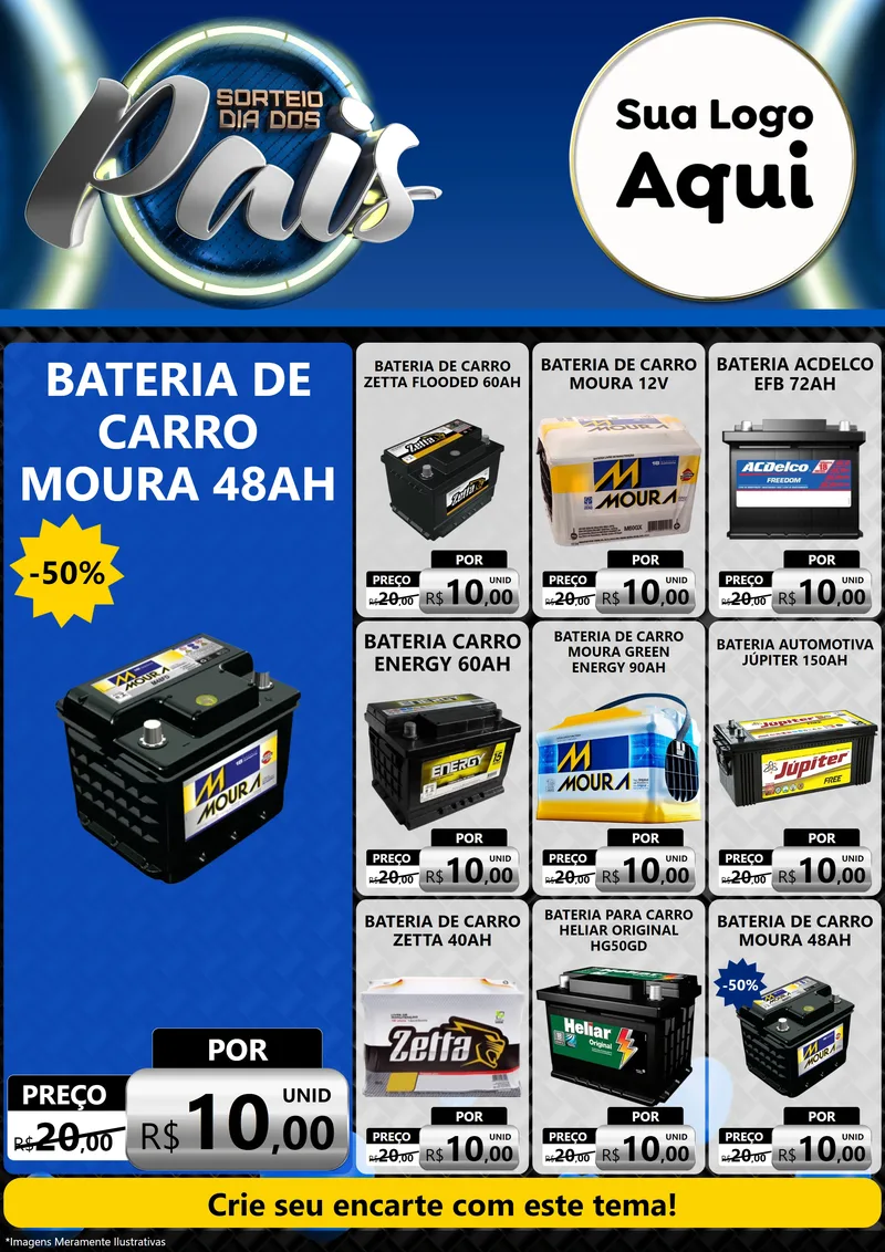 Modelo de Encarte para Encarte A4 Vertical com o tema Sorteio Dia Dos Pais para Baterias Elétricas