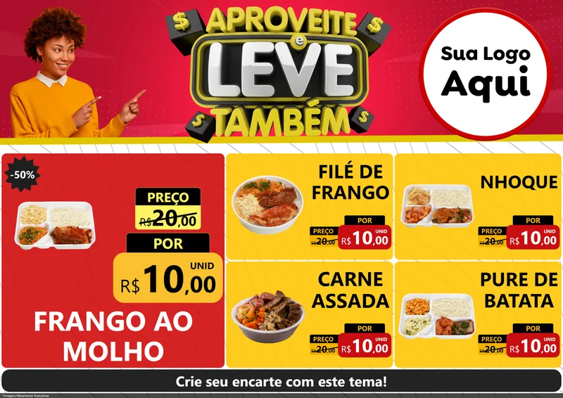 Modelo de Encarte para Encarte A4 Horizontal com o tema Aproveite e Leve Também para Restaurante