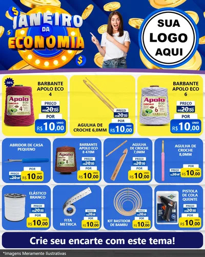 Modelo de Rede Social para Feed Instagram com o tema Janeiro da Economia para Armarinho e Aviamentos