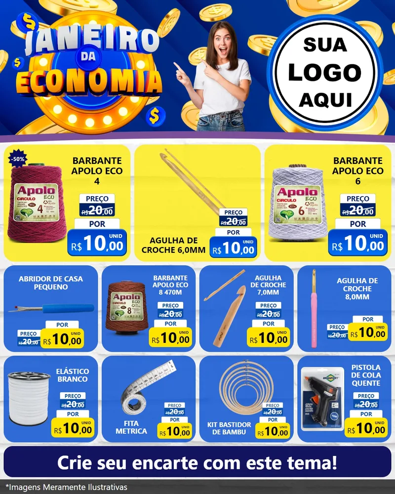 Modelo de Rede Social para Feed Instagram com o tema Janeiro da Economia para Armarinho e Aviamentos