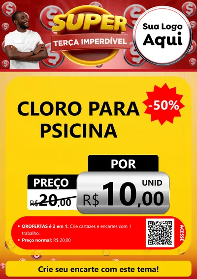Modelo de Cartaz para Cartaz A4 Vertical com o tema Super Terça Imperdível para Produtos para Piscina