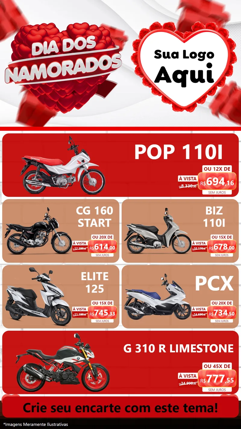 Modelo de TV para TV Vertical com o tema Dia dos Namorados para Concessionaria de Motos