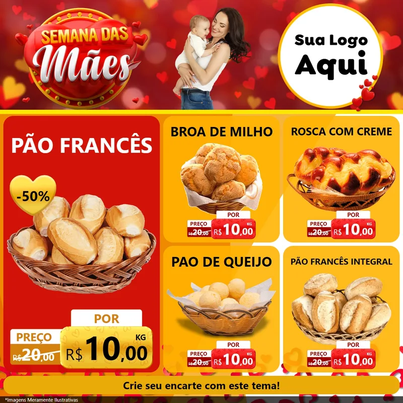 Modelo de Rede Social para Feed Facebook com o tema Semana das Mães para Padaria
