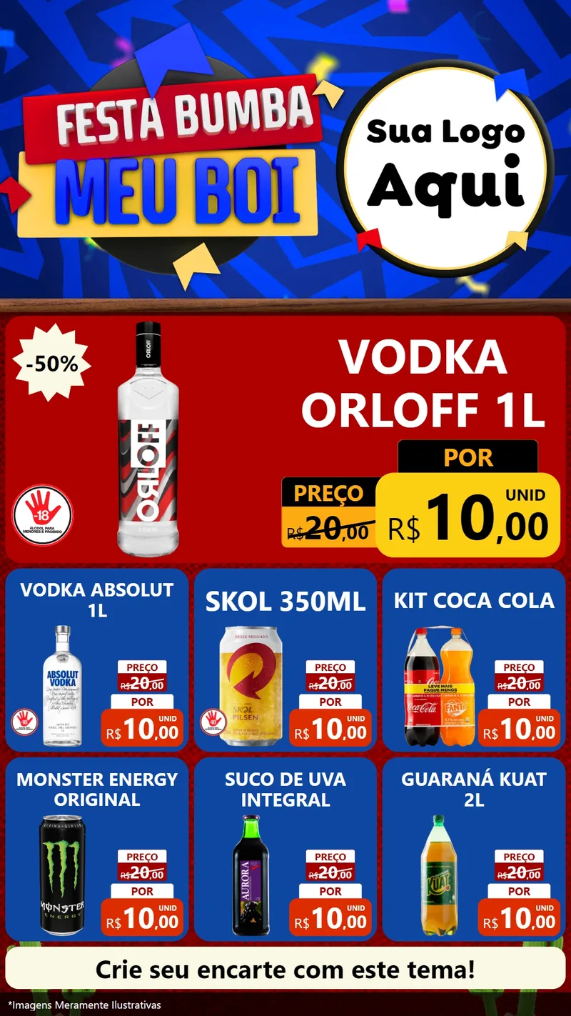 Modelo de Rede Social para Stories com o tema Festa Bumba meu Boi para Distribuidora de bebidas
