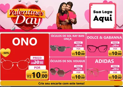 Modelo de Encarte para Encarte A4 Horizontal com o tema Valentine's Day para Óticas