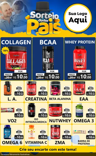Modelo de Encarte para Encarte Grande com o tema Sorteio Dia Dos Pais para Suplementos alimentares