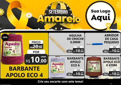 Modelo de Encarte para Encarte A4 Horizontal com o tema Setembro Amarelo para Armarinho e Aviamentos