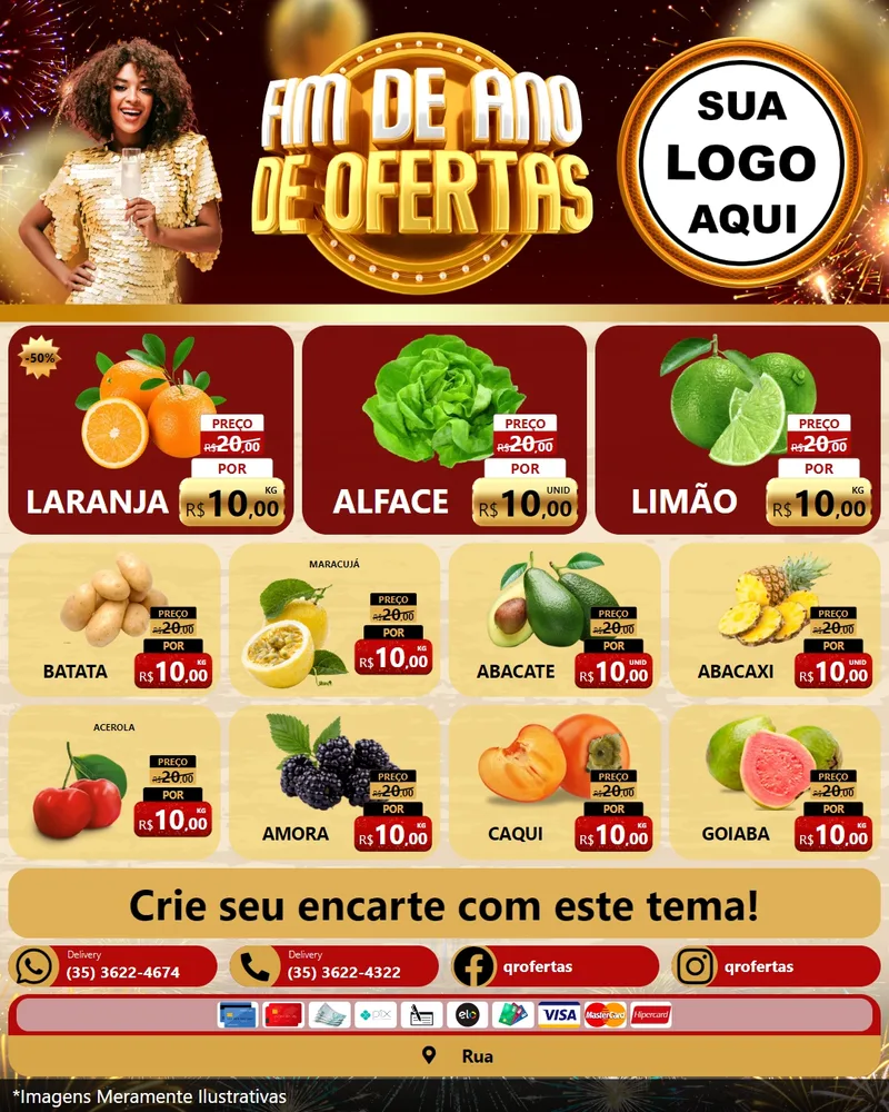 Modelo de Rede Social para Feed Instagram com o tema Fim de Ano de Ofertas para Hortifrúti