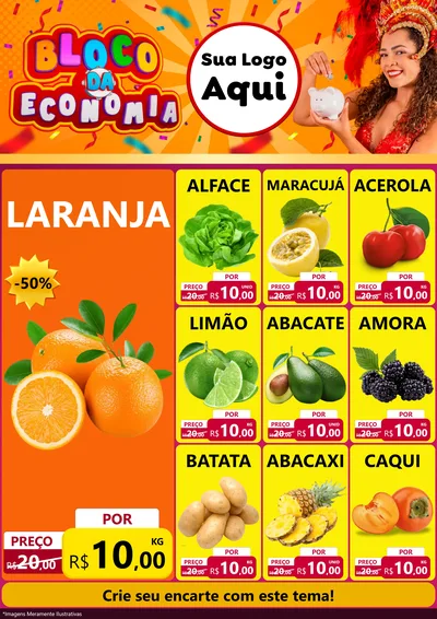 Modelo de Encarte para Encarte A4 Vertical com o tema Bloco da Economia para Hortifrúti