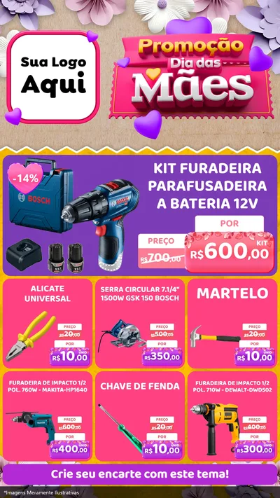 Modelo de Rede Social para Stories com o tema Promoção Dia das Mães para Maquinas e Ferramentas