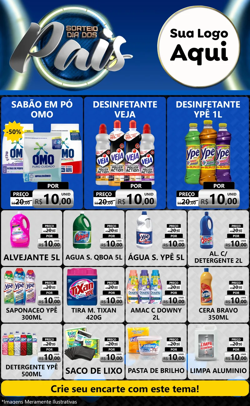 Modelo de Encarte para Encarte Grande com o tema Sorteio Dia Dos Pais para Produtos de Limpeza