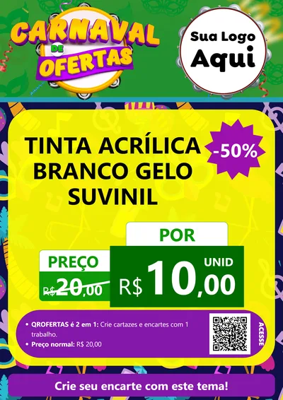 Modelo de Cartaz para Cartaz A4 Vertical com o tema Carnaval de Ofertas para Tintas e Ferramentas