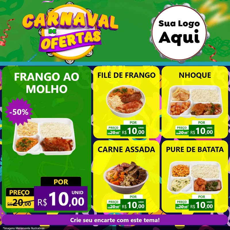 Modelo de Rede Social para Feed Facebook com o tema Carnaval de Ofertas para Restaurante
