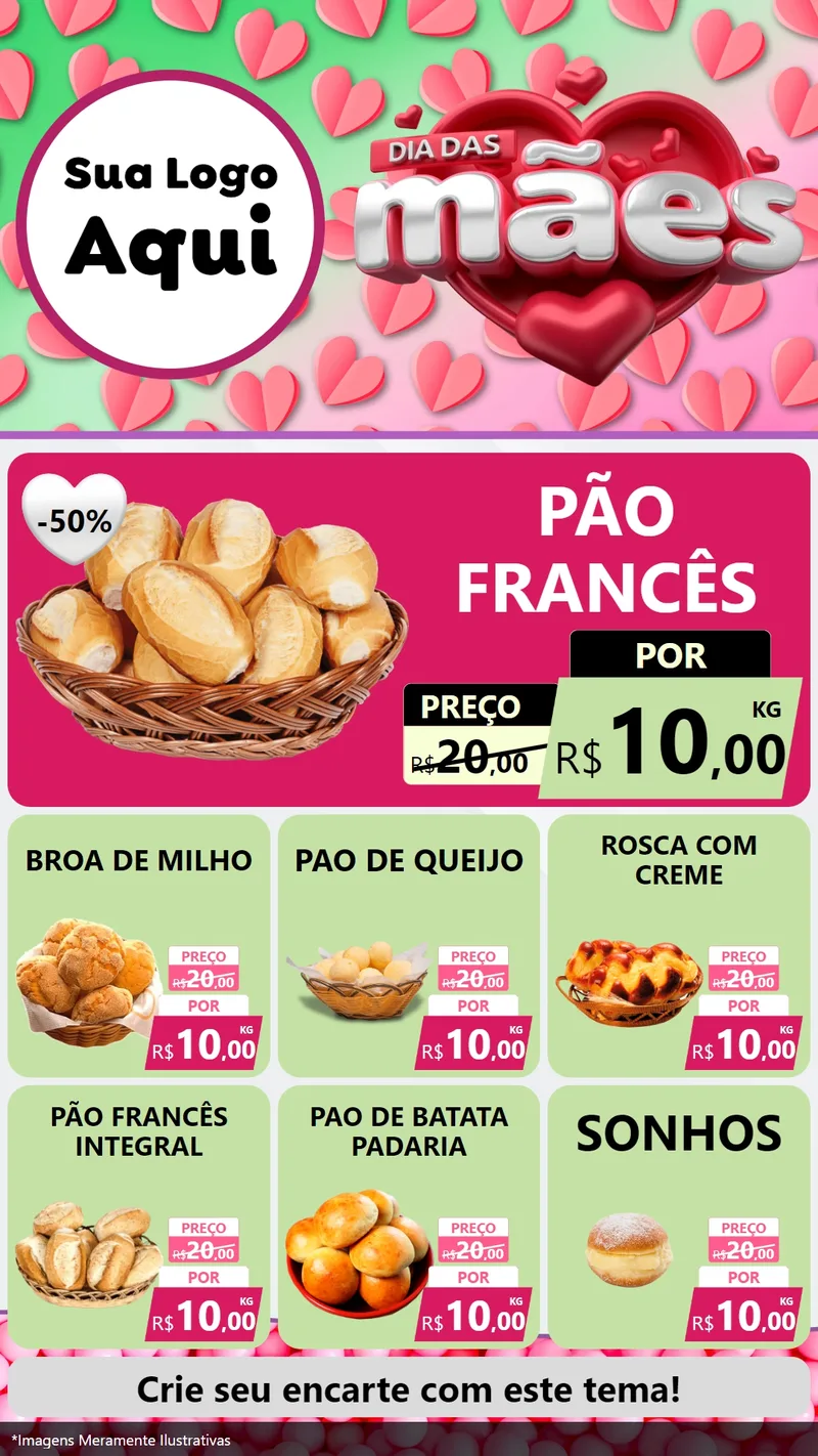 Modelo de Rede Social para Stories com o tema Dia das Mães para Padaria