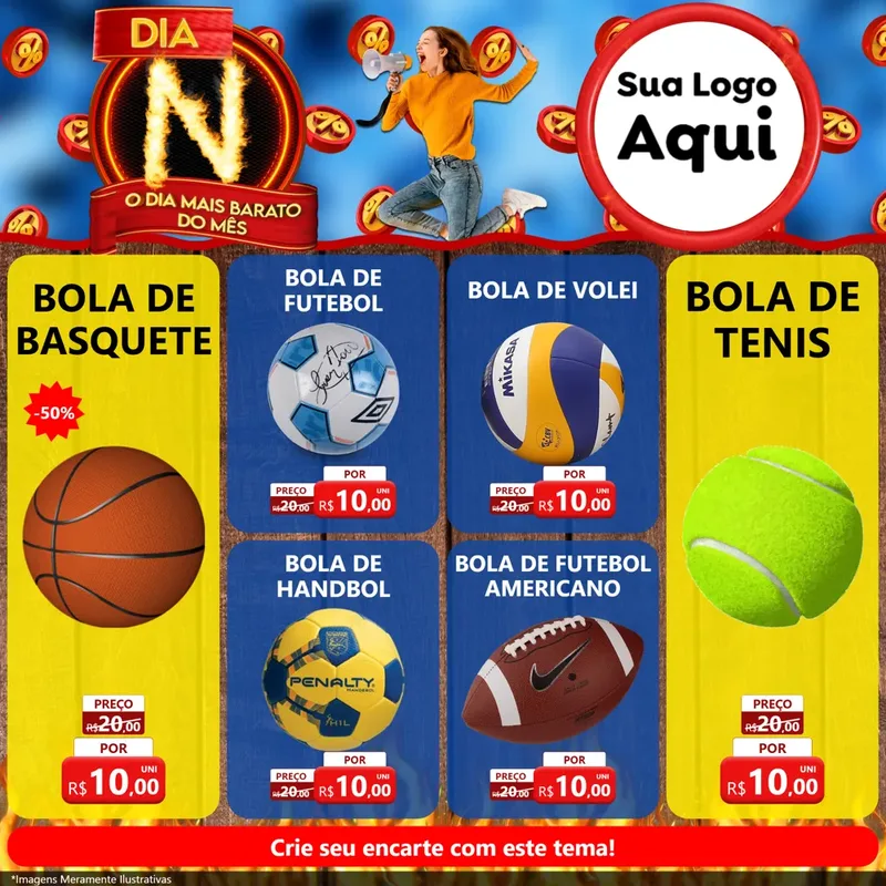 Modelo de Rede Social para Feed Facebook com o tema Dia N - O Dia Mais Barato Do Mês para Artigos Esportivos