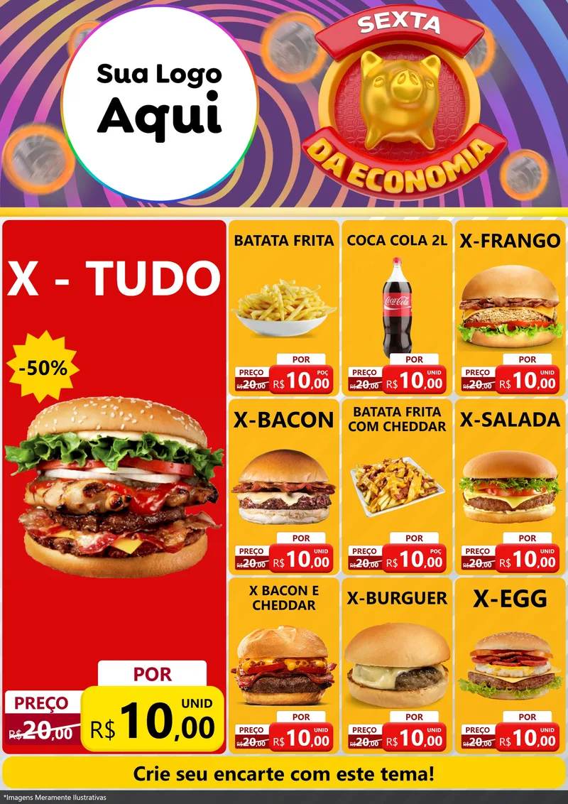 Modelo de Encarte para Encarte A4 Vertical com o tema Sexta da Economia para Hamburgueria