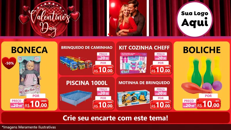 Modelo de TV para TV Horizontal com o tema Valentine's Day para Brinquedos