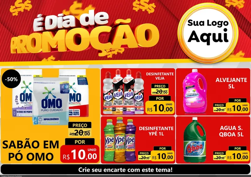 Modelo de Encarte para Encarte A4 Horizontal com o tema É Dia De Promoção para Produtos de Limpeza