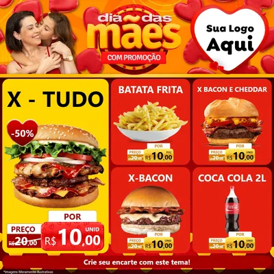 Modelo de Rede Social para Feed Facebook com o tema Dia das Mães com Promoção para Hamburgueria
