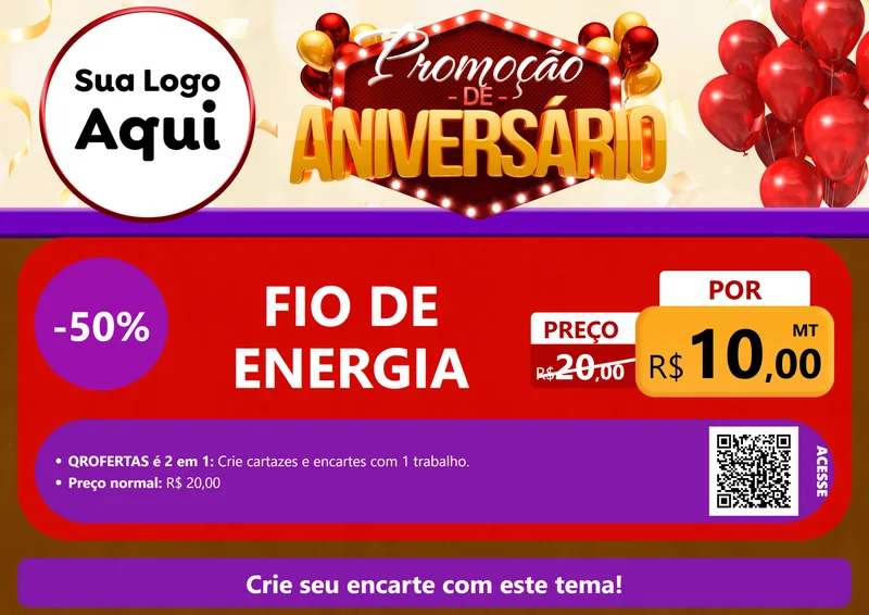 Modelo de Cartaz para Cartaz A4 Horizontal com o tema Promoção de Aniversário para Materiais Elétricos