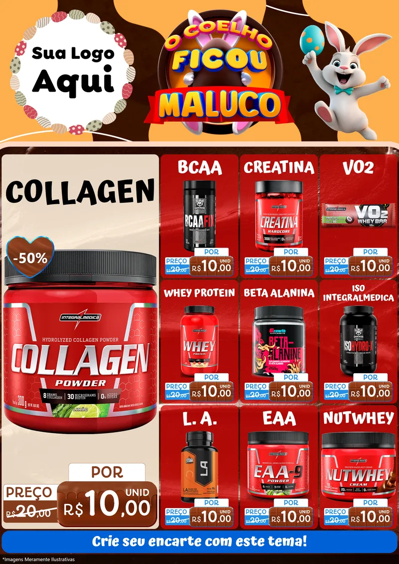 Modelo de Encarte para Encarte A4 Vertical com o tema O Coelho Ficou Maluco - Páscoa para Suplementos alimentares