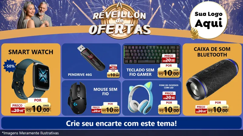 Modelo de TV para TV Horizontal com o tema Réveillon de Ofertas para Informática