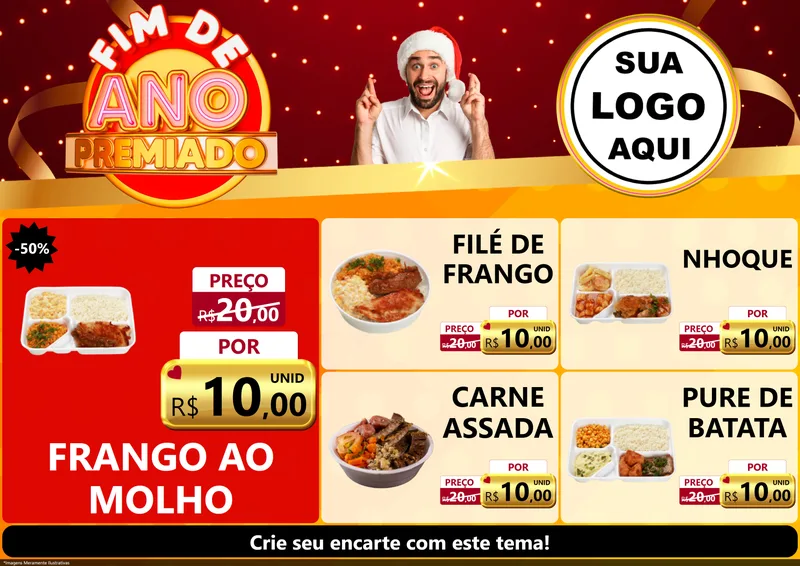 Modelo de Encarte para Encarte A4 Horizontal com o tema Fim de Ano Premiado para Restaurante