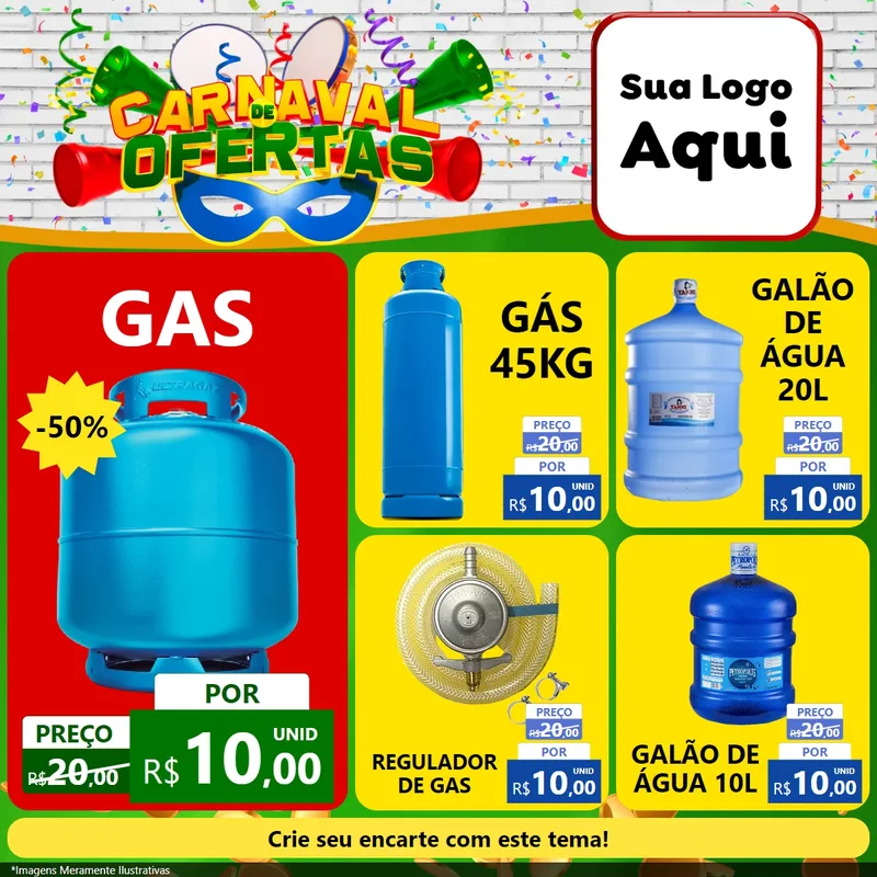 Modelo de Rede Social para Feed Facebook com o tema Carnaval de Ofertas para Água e gás