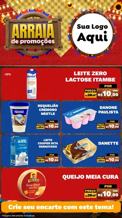 Modelo de TV para TV Vertical com o tema Arraiá de Promoções para Frios e Laticínios