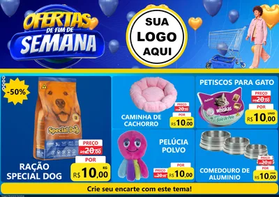 Modelo de Encarte para Encarte A4 Horizontal com o tema Ofertas de Fim de Semana para Pet Shop