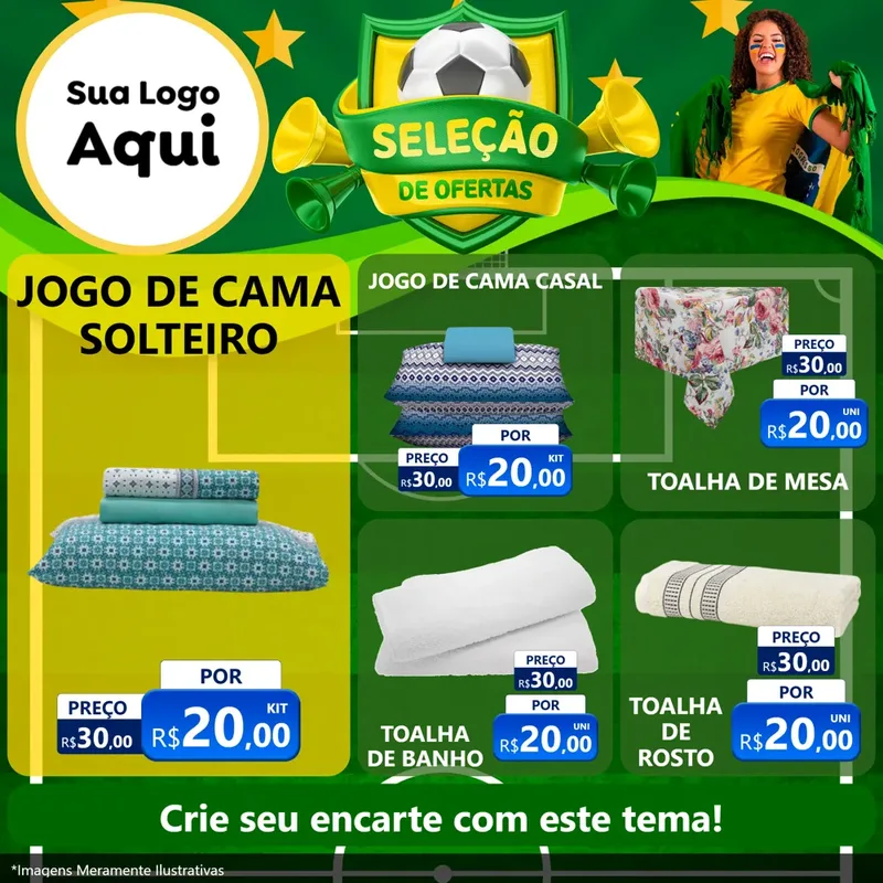 Modelo de Rede Social para Feed Facebook com o tema Seleção de Ofertas - Copa para Cama, Mesa e Banho