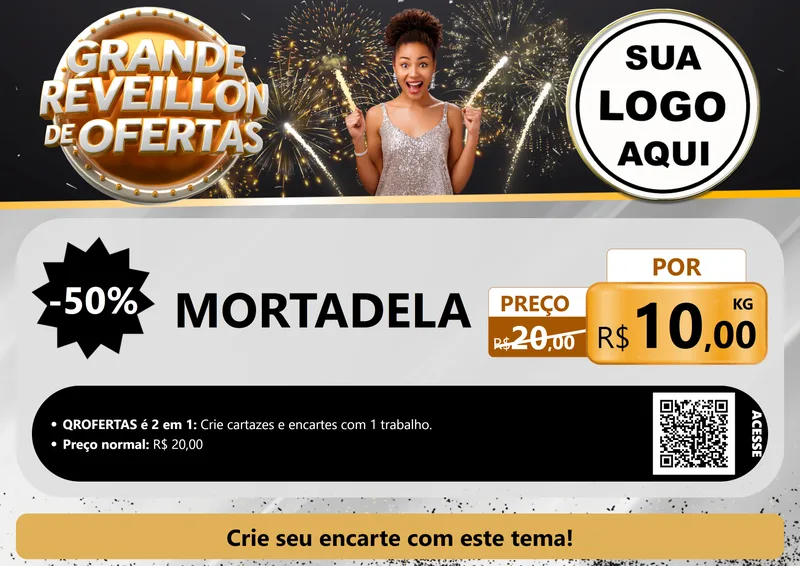 Modelo de Cartaz para Cartaz A4 Horizontal com o tema Grande Réveillon de Ofertas para Frios e Laticínios