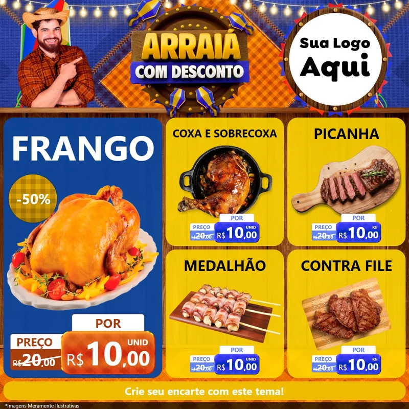 Modelo de Rede Social para Feed Facebook com o tema Arraiá Com Desconto para Assados