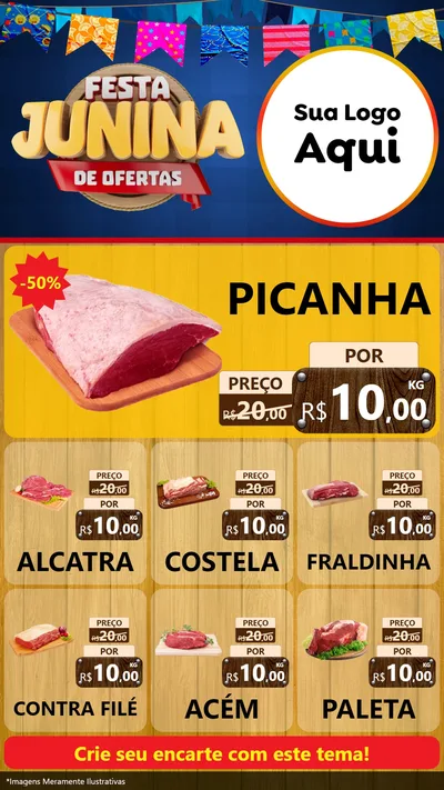 Modelo de Rede Social para Stories com o tema Festa Junina de Ofertas para Açougue