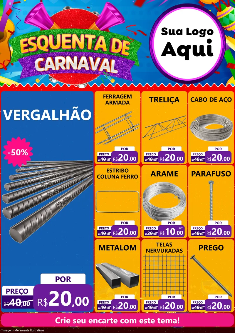 Modelo de Encarte para Encarte A4 Vertical com o tema Esquenta de Carnaval para Ferragens