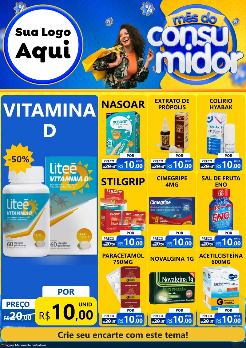 Modelo de Encarte para Encarte A4 Vertical com o tema Mês do Consumidor para Farmácia