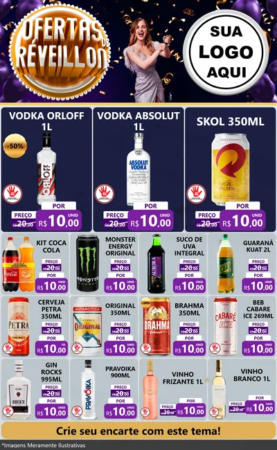 Modelo de Encarte para Encarte Grande com o tema Ofertas de Réveillon para Distribuidora de bebidas