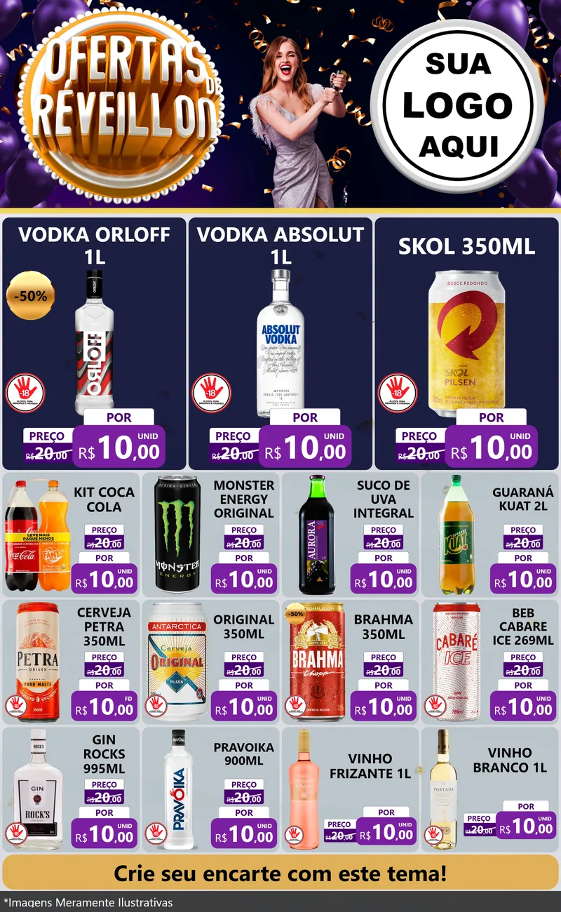Modelo de Encarte para Encarte Grande com o tema Ofertas de Réveillon para Distribuidora de bebidas
