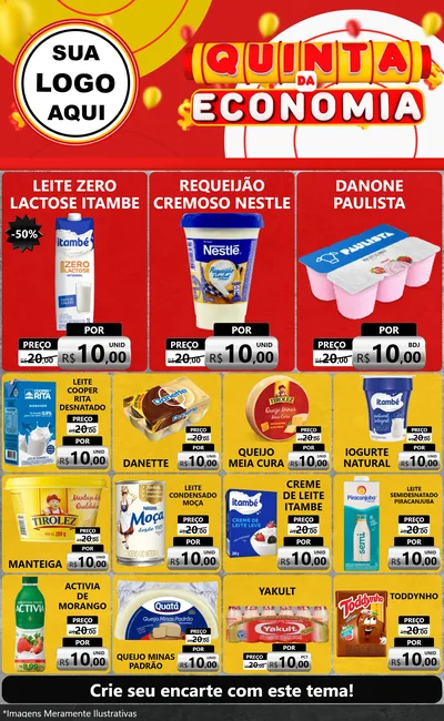 Modelo de Encarte para Encarte Grande com o tema Quinta da Economia para Frios e Laticínios