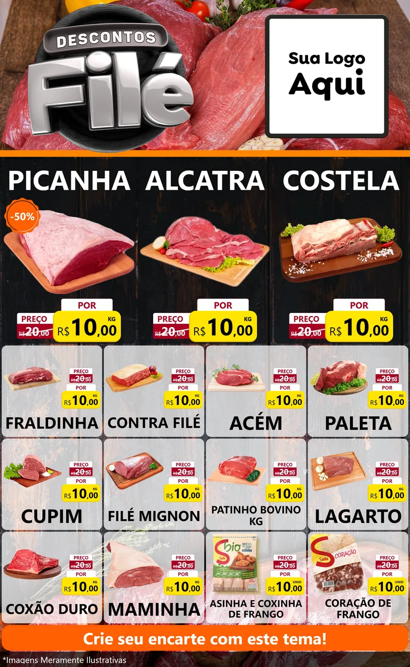 Modelo de Encarte para Encarte Grande com o tema Descontos Filé para Açougue
