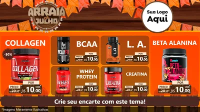 Modelo de TV para TV Horizontal com o tema Arraiá de Julho - Junina para Suplementos alimentares