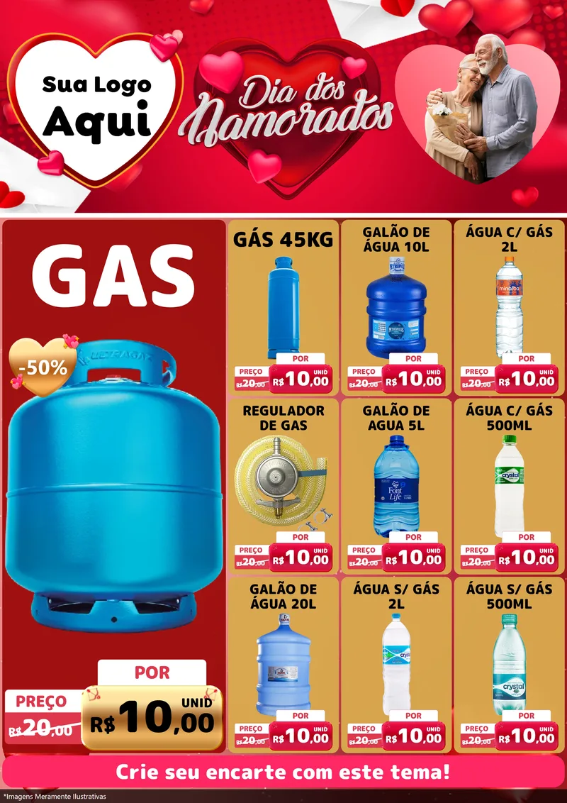 Modelo de Encarte para Encarte A4 Vertical com o tema Dia Dos Namorados para Água e gás