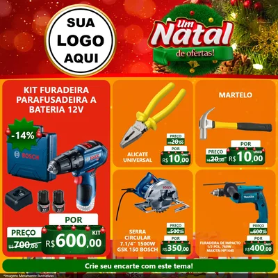 Modelo de Rede Social para Feed Facebook com o tema Um Natal de Ofertas para Maquinas e Ferramentas