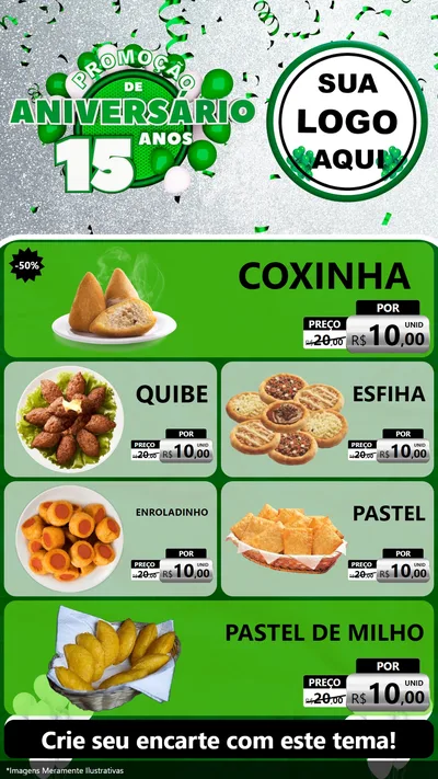 Modelo de TV para TV Vertical com o tema Promoção de Aniversário - 15 Anos para Salgadaria