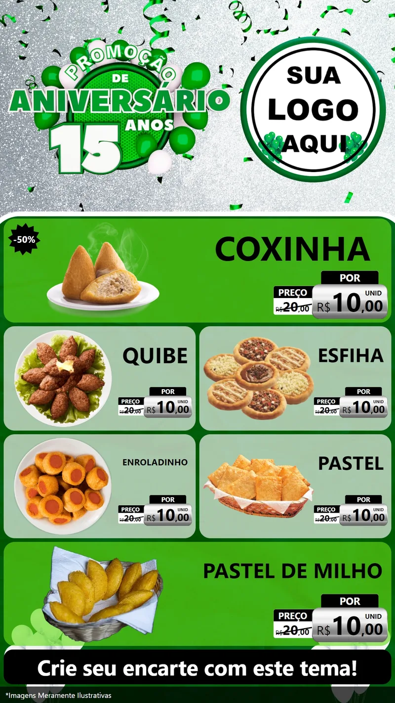 Modelo de TV para TV Vertical com o tema Promoção de Aniversário - 15 Anos para Salgadaria