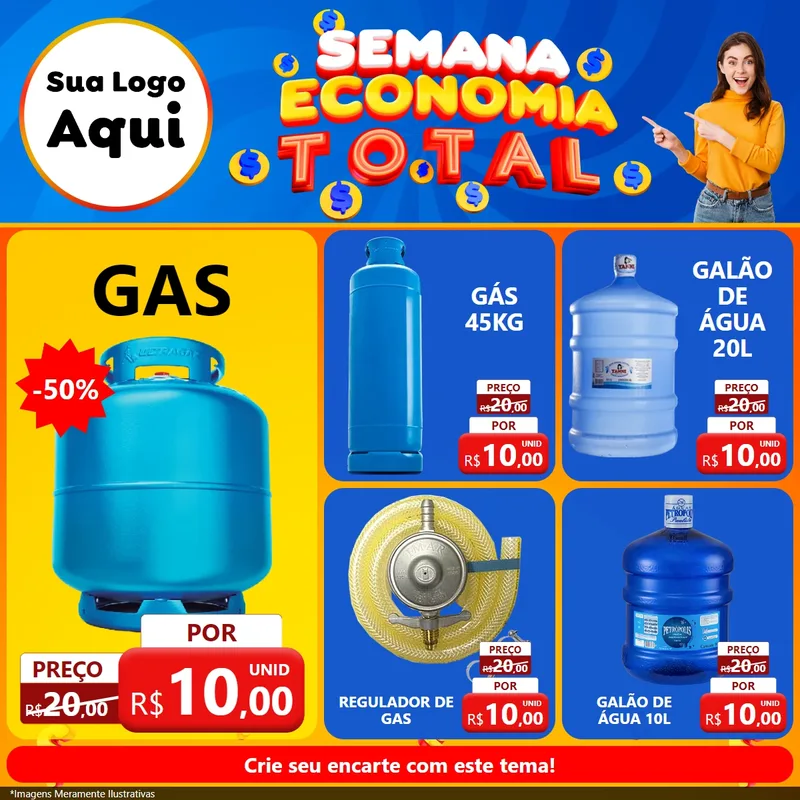 Modelo de Rede Social para Feed Facebook com o tema Semana Economia Total para Água e gás