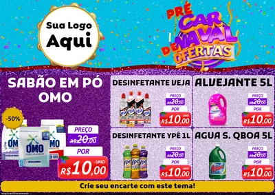 Modelo de Encarte para Encarte A4 Horizontal com o tema Pré Carnaval de Ofertas para Produtos de Limpeza